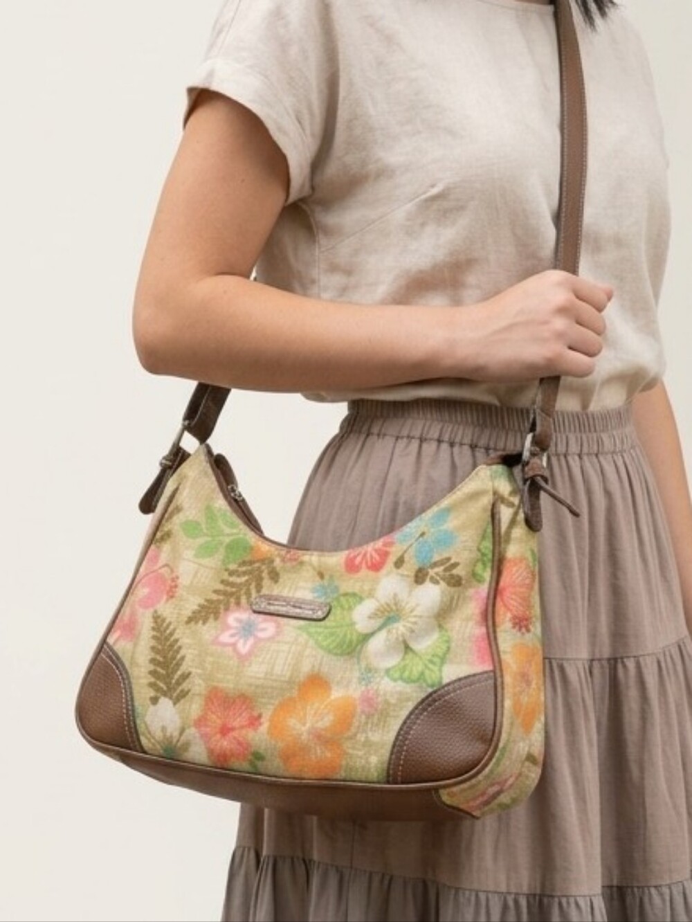 Caribbean Joe Canvas Shoulder Bag Tropical Floral Hibiscus Y2K Boho Hobo Purse